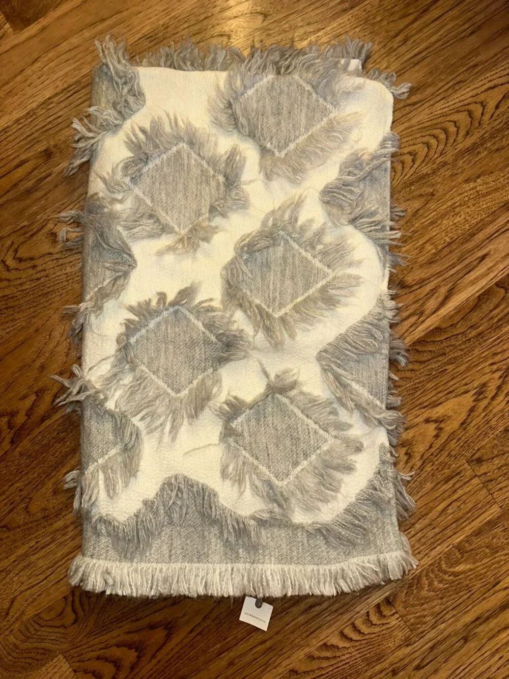 NWT ANTHROPOLOGIE TEXTURED AUGUSTA NEUTRAL FRINGED THROW BLANKET CONTEMPORARY
